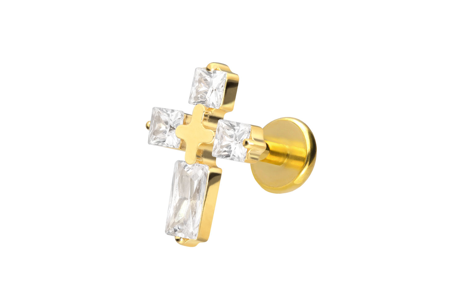 Titan Labret Piercing mit Push Fit KRISTALLKREUZ